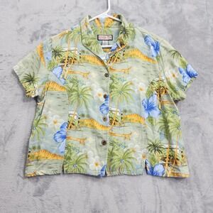 Vintage Jamaica Bay Shirt Womens PXL PETITE Green Hawaiian Tropical Short Sleeve